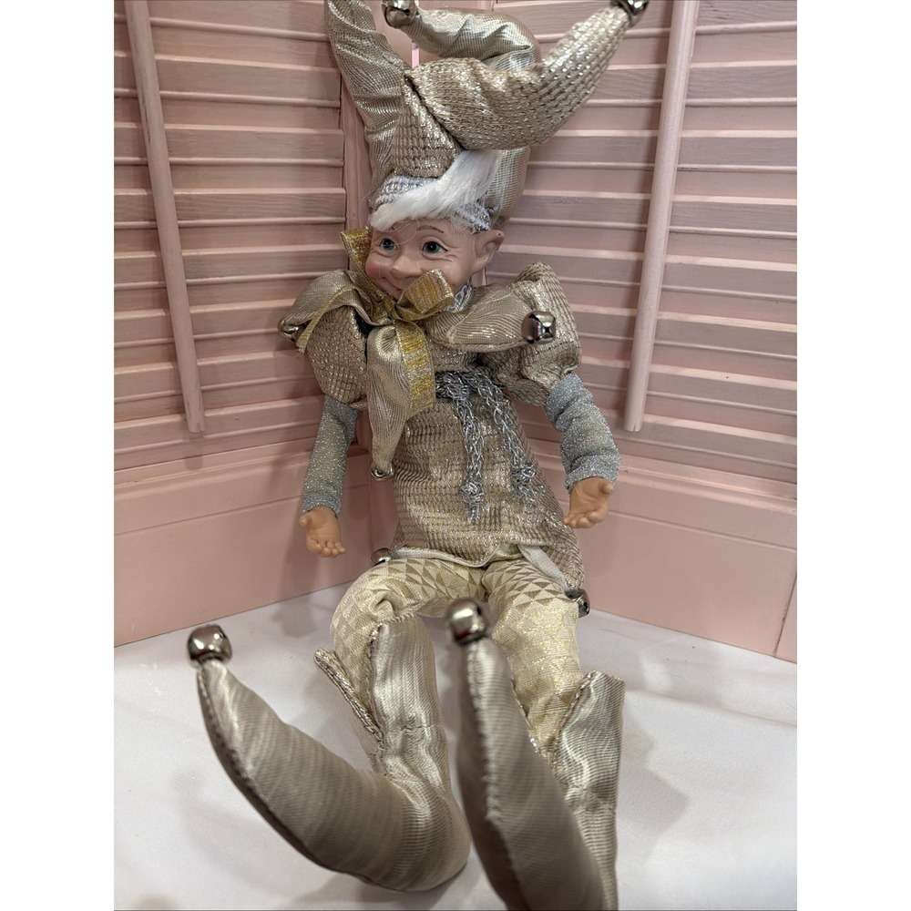 Robert‎ Stanley Gold /silver Christmas Posable Pixie Elf 16" Gold Doll So Cute